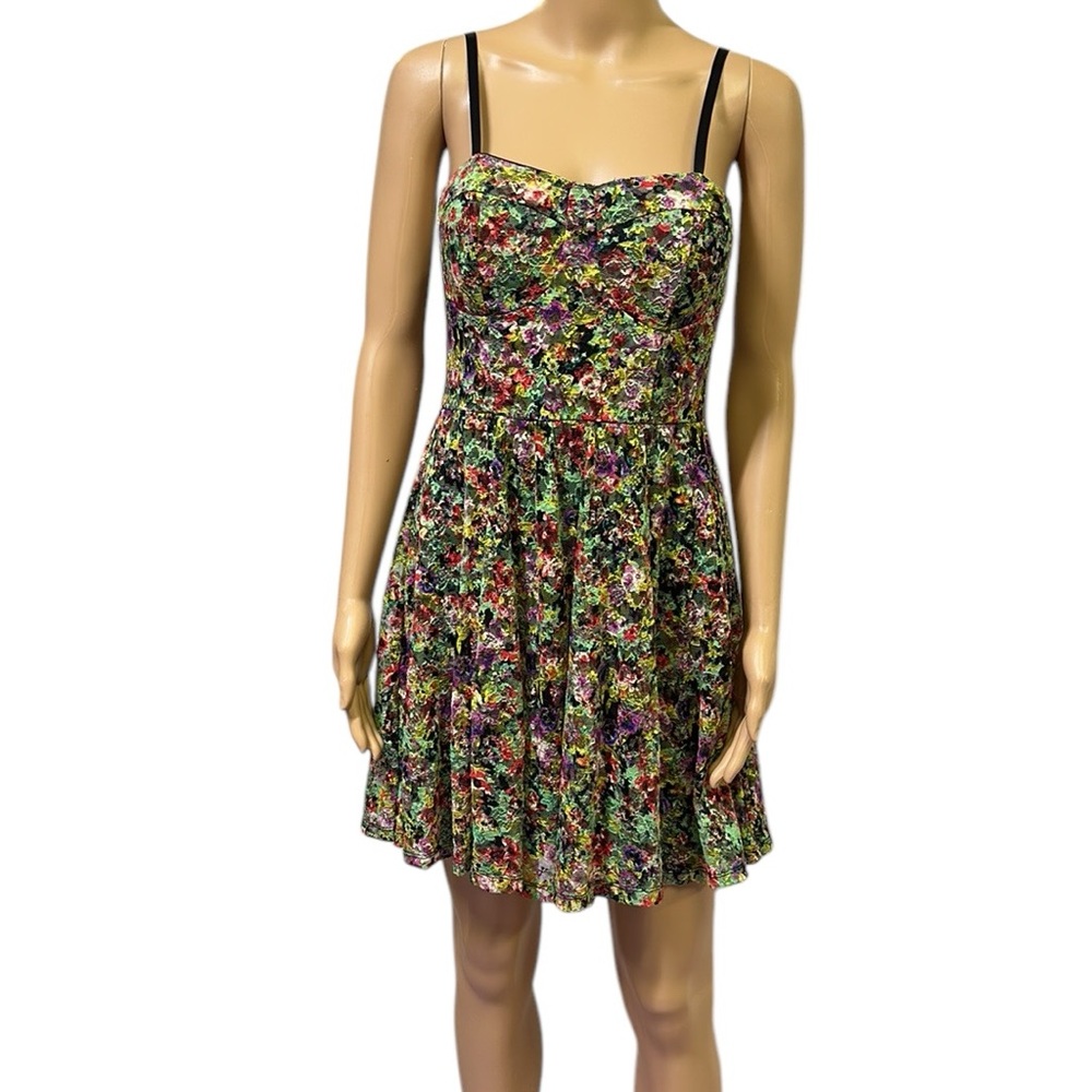 Material Girl Floral Bustier Fit and Flare Zip Back Sleeveless Dress Juniors L